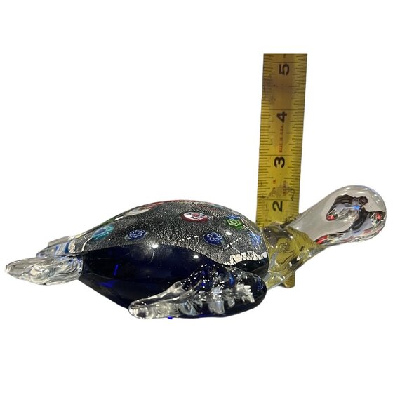 Sea Turtle Paperweight Cobalt Blue Glass With Multi Colored Designs Unmarked - Picture 3 of 10